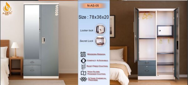 Aarti Steel Wardrobe N-AS-05 | Sleek Mirror Door