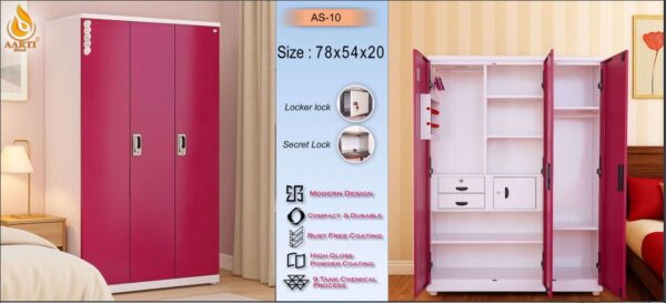 Aarti Steel Wardrobe AS-10 | Triple-Door Steel Almirah with Locker & Secret Lock